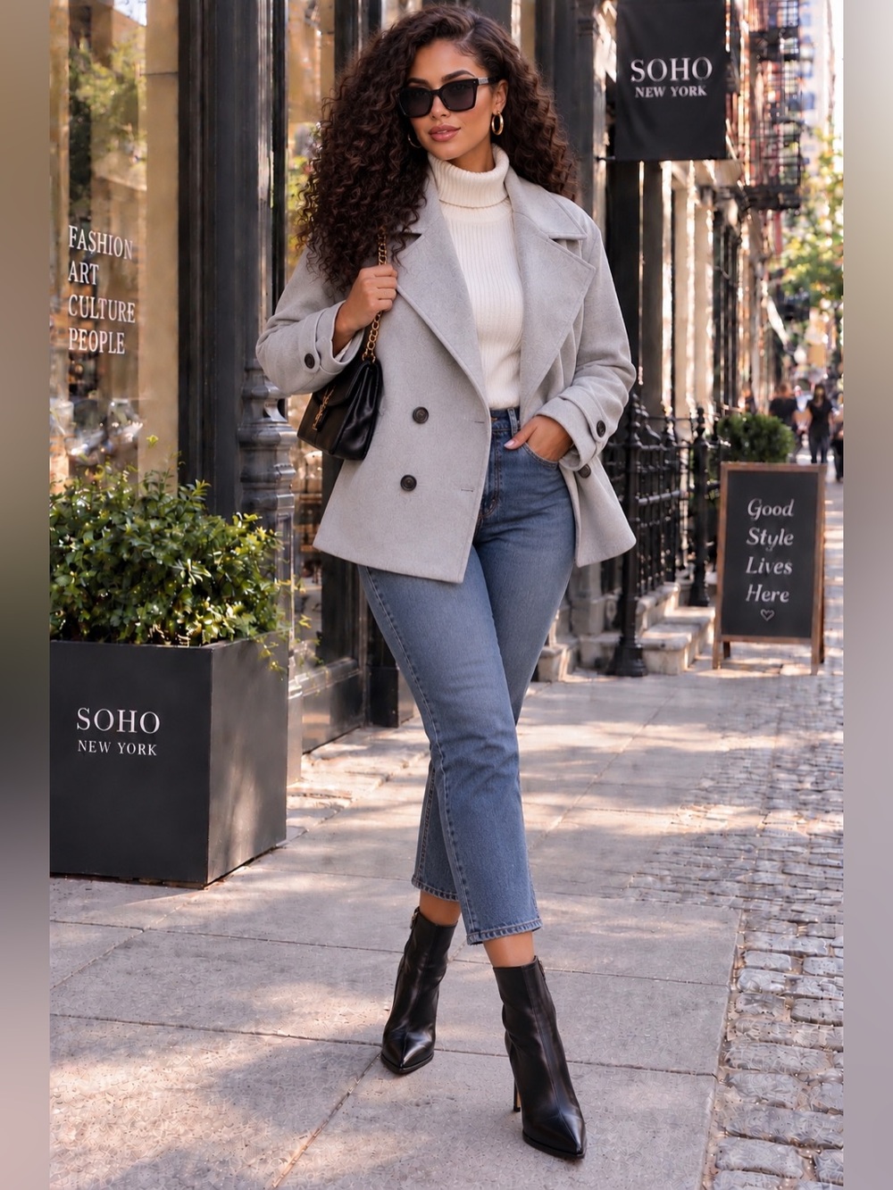 Sam Edelman Light Gray Double-Breasted Wool-Blend Peacoat L